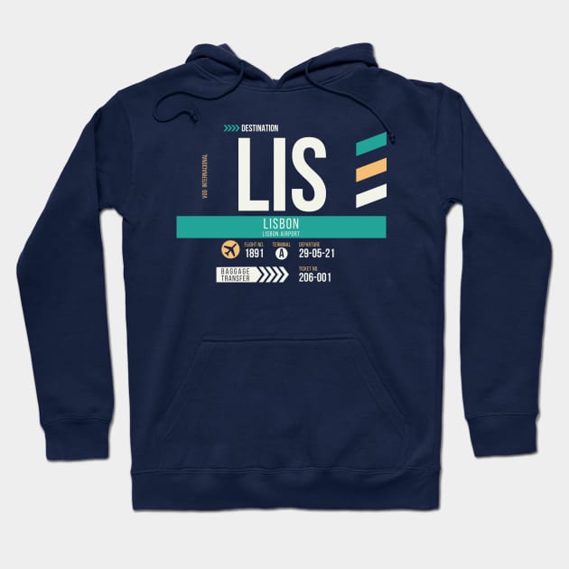 Lisbon (LIS) Airport Code Baggage Tag Hoodie by SLAG_Creative